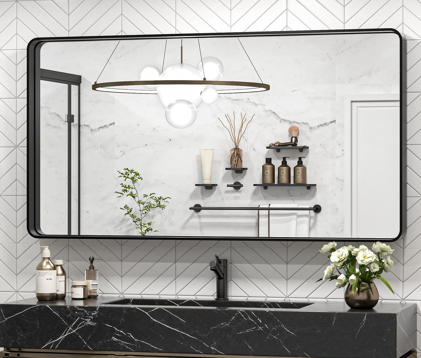 48 x 24 Inch Wall Mirror Black Bathroom Vanity Mirror