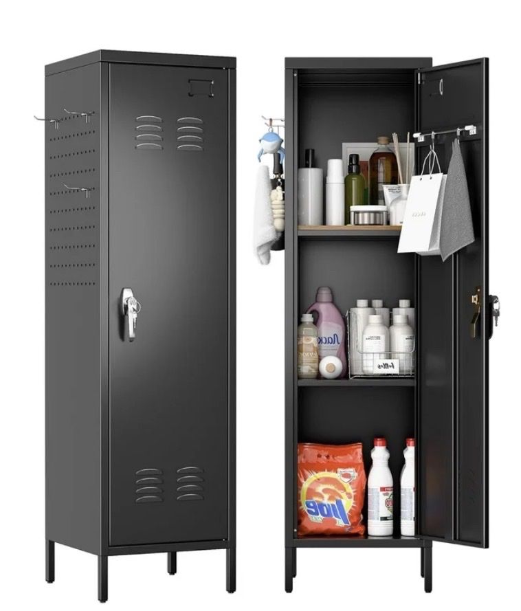 New Black Metal Locker Storage Cabinet Pegboard