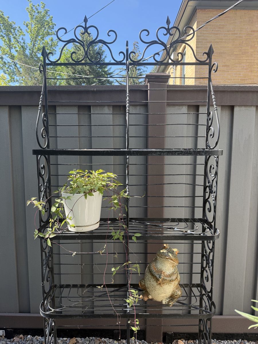 Vintage Wrought Iron Baker's Rack - 7ft Tall, Patio/Garden Shelf, Heavy Duty