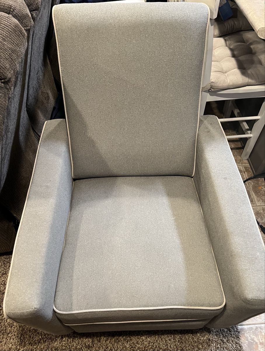 Cozy Gray Nursery Glider with White Piping - Gently Used Upholstered Armchair
