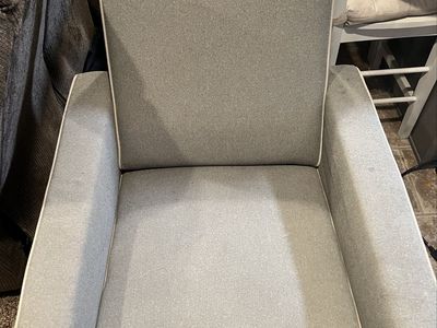 Cozy Gray Nursery Glider with White Piping - Gently Used Upholstered Armchair