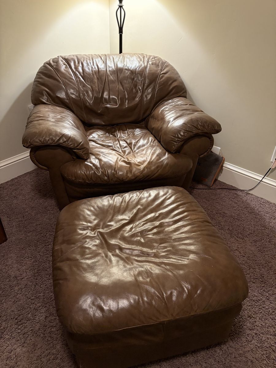Faux Leather Arm Chair And Ottoman