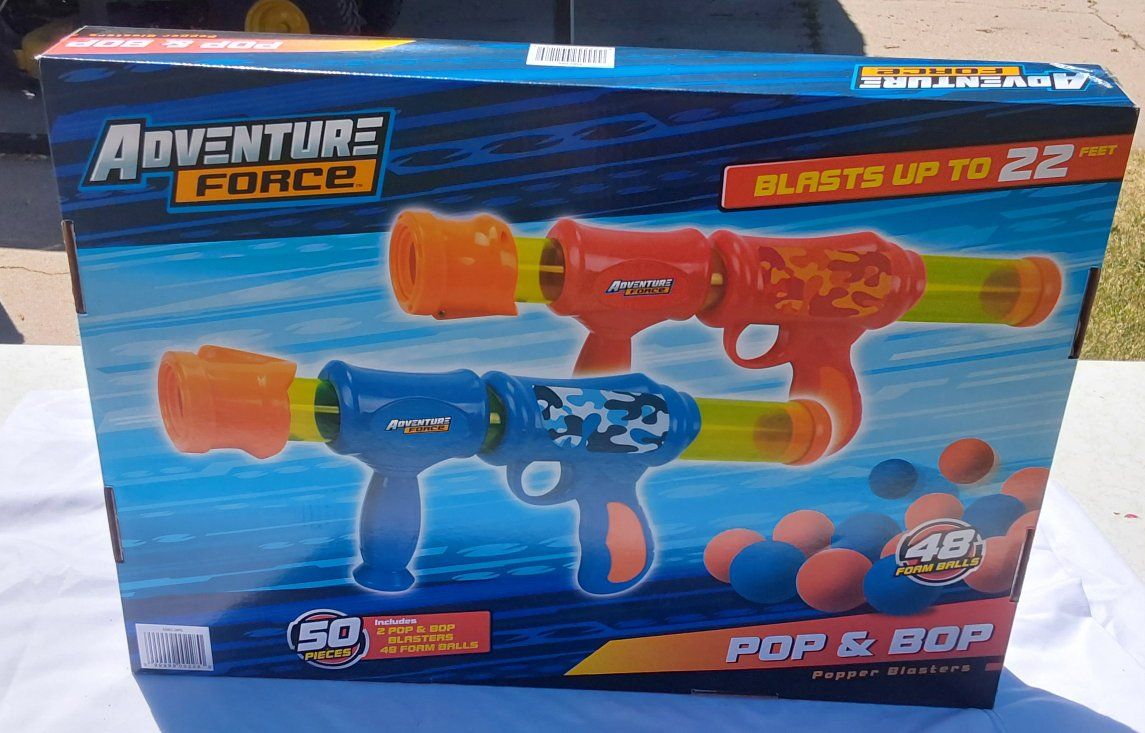 Adventure Force Pop & Bop Popper Blasters (2-Pack) with 48 Foam Balls - Blasts 22 Feet