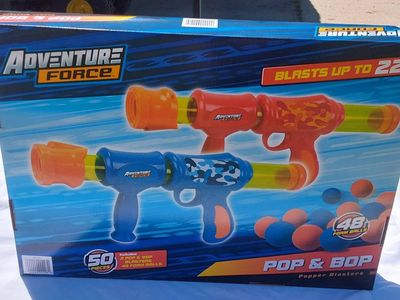 Adventure Force Pop & Bop Popper Blasters (2-Pack) with 48 Foam Balls - Blasts 22 Feet