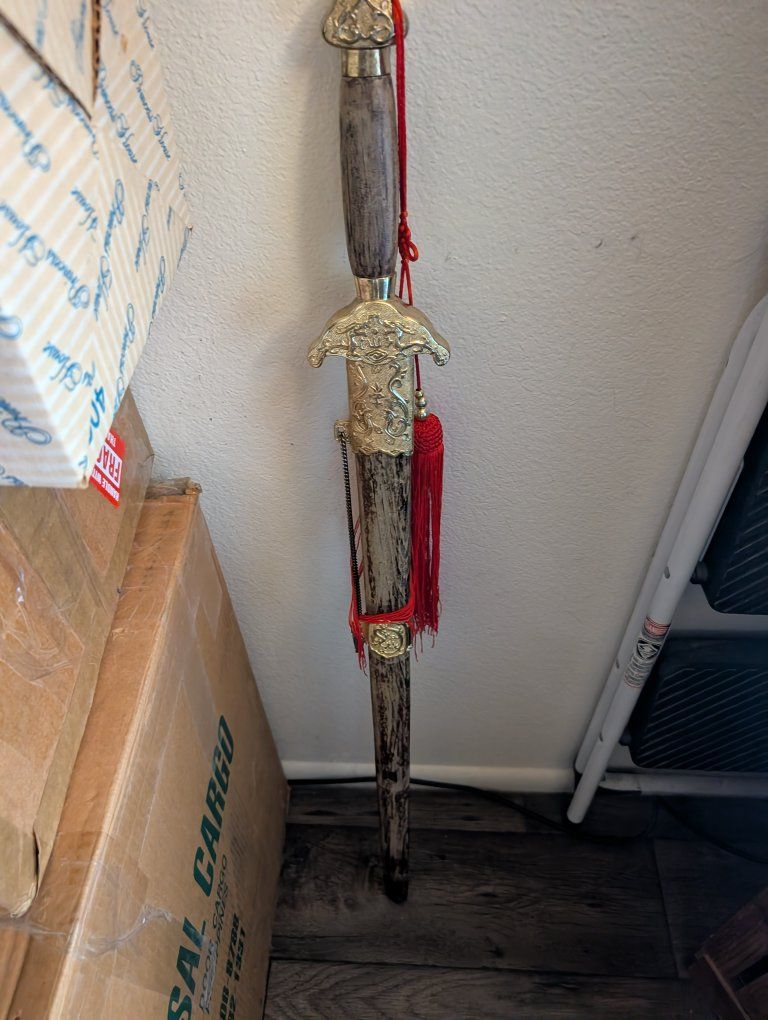 Decorative Oriental Style Sword with 30 inch blade Dragon Accents and Red Tassel, Collectible