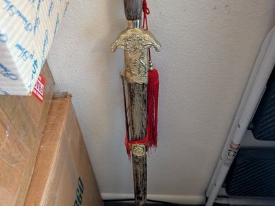 Decorative Oriental Style Sword with 30 inch blade Dragon Accents and Red Tassel, Collectible