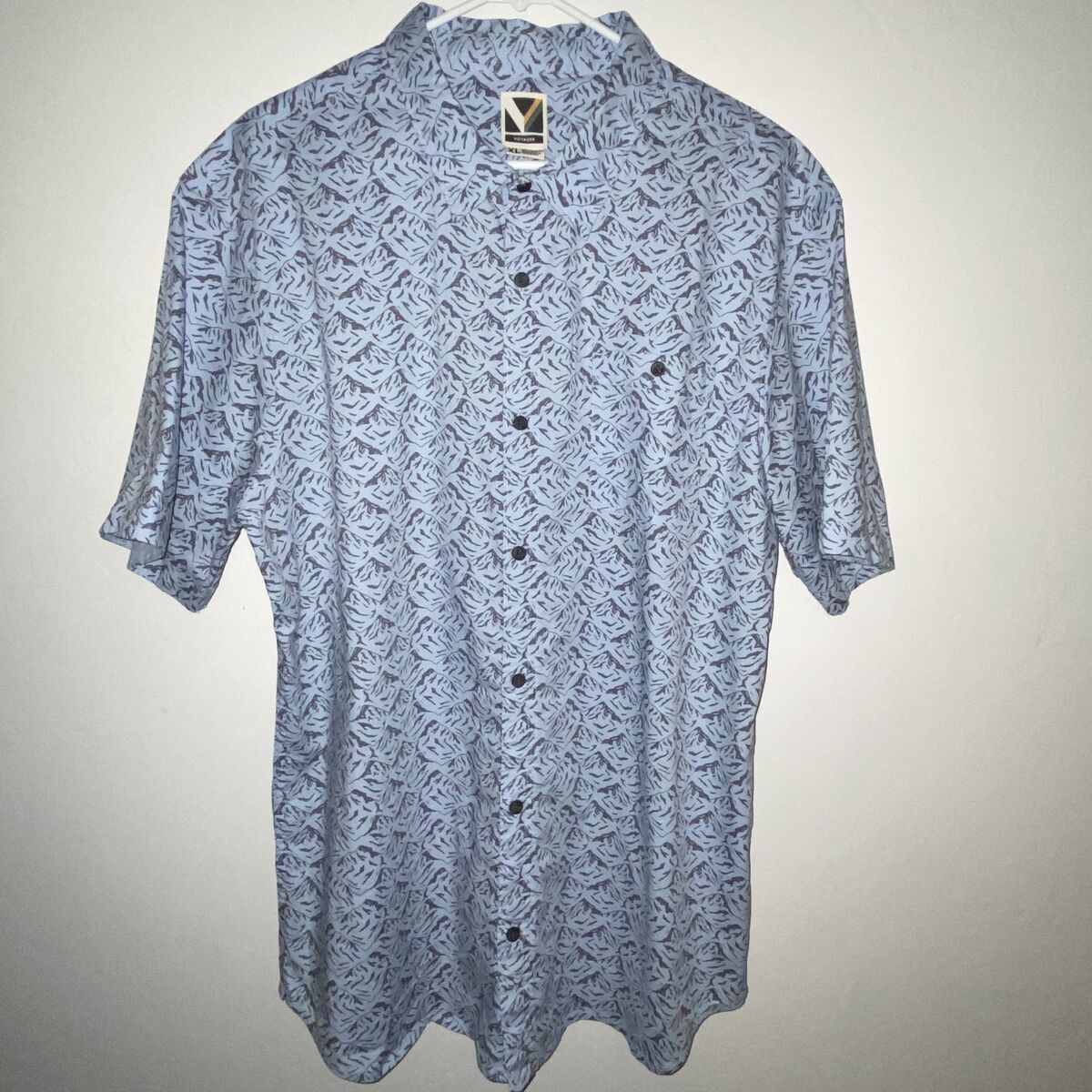 Voyager Button Up Mountain Print Casual Shirt Blue Gray - XL