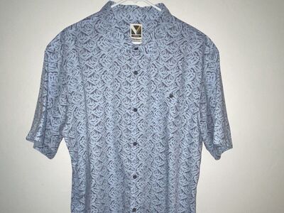 Voyager Button Up Mountain Print Casual Shirt Blue Gray - XL