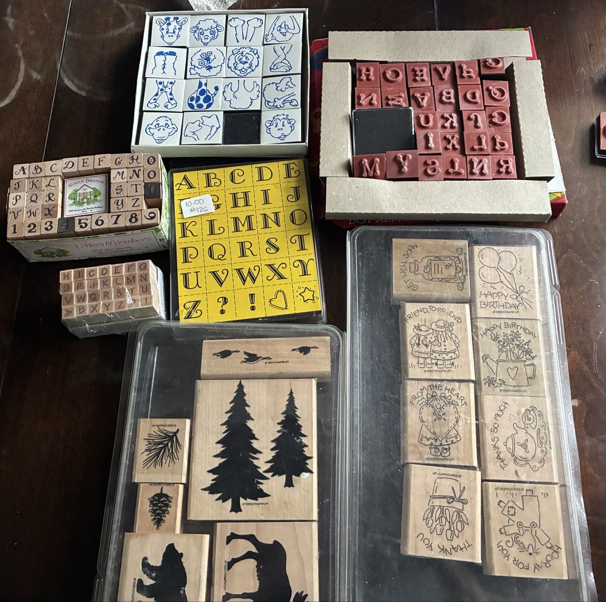 Assorted Rubber Stamp Collection Lot Wooden Mounted Stampin Up Alphabet Nature