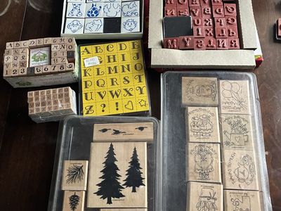 Assorted Rubber Stamp Collection Lot Wooden Mounted Stampin Up Alphabet Nature