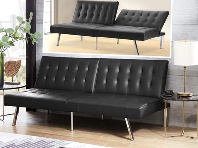 Naomi Home Tufted Split Back Futon Sofa Bed Linen Couch Bed Futon Convertible Sofa Bed