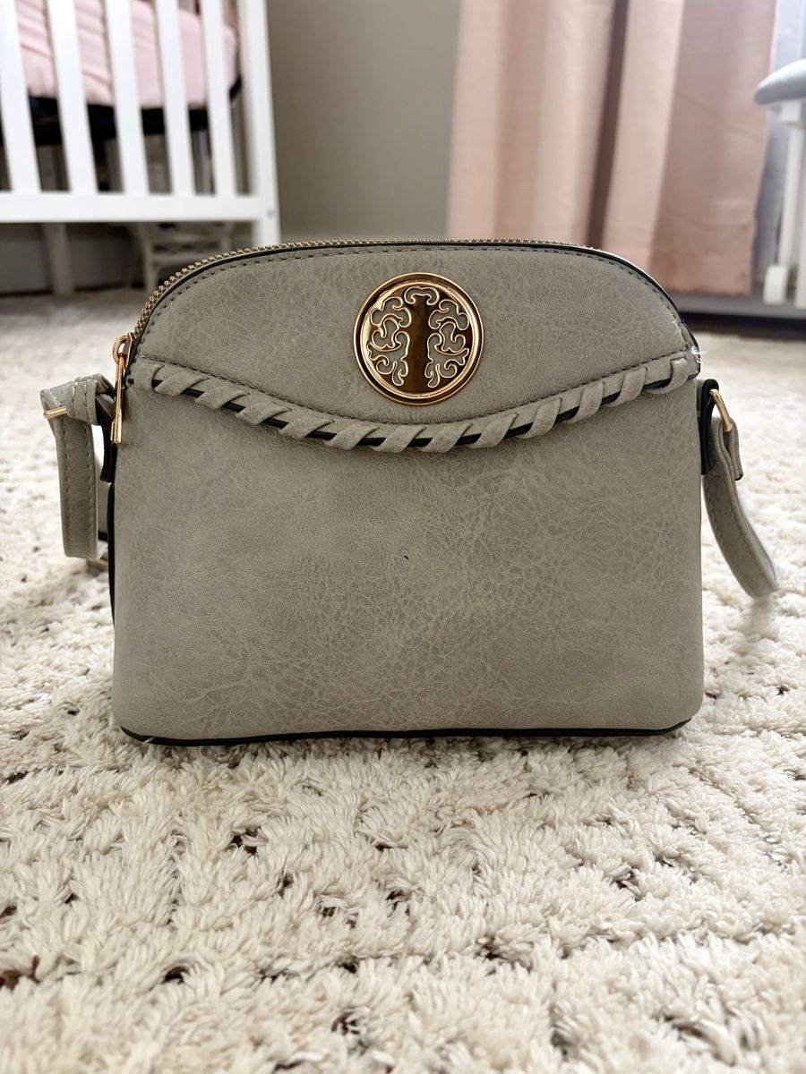 Gray Leather Shoulder Bag / Purse