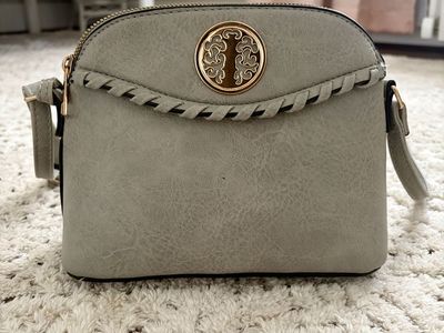 Gray Leather Shoulder Bag / Purse