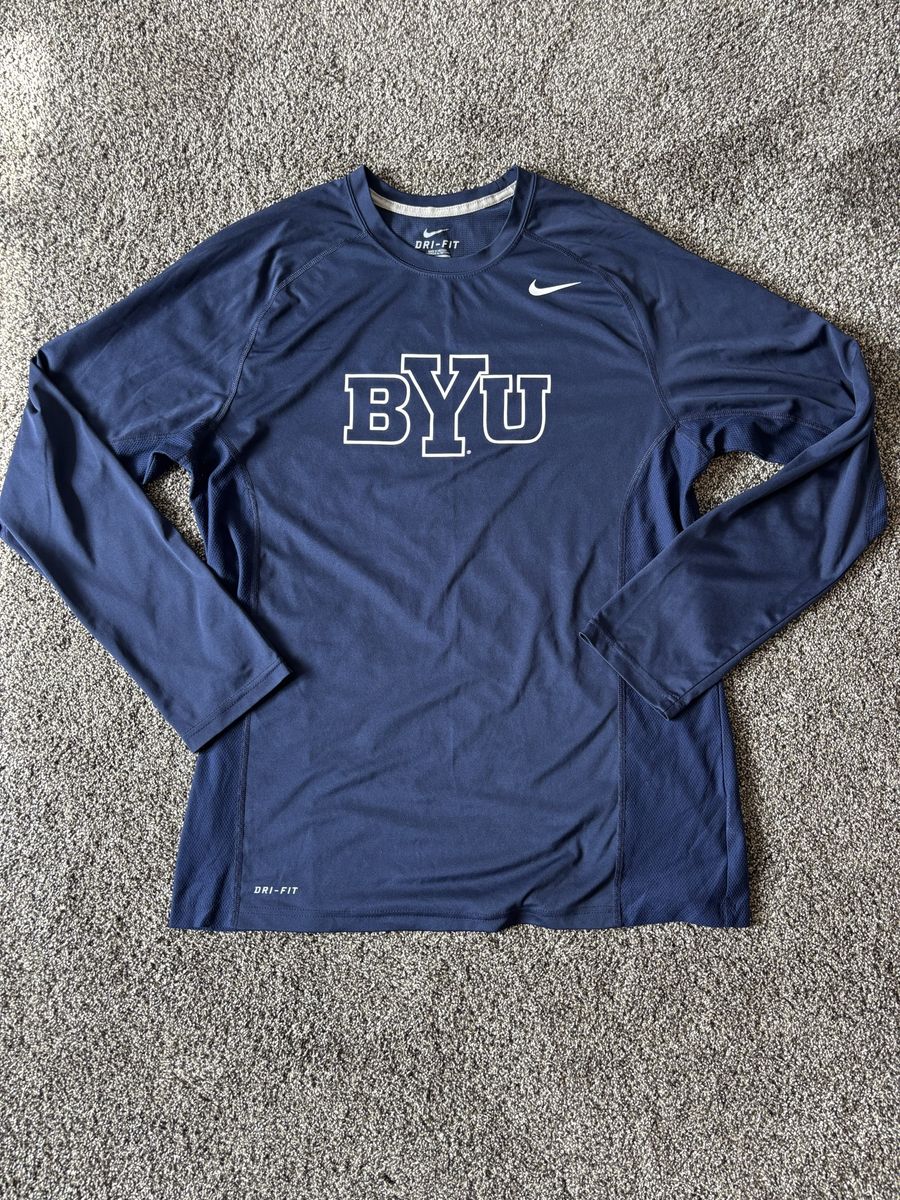 Nike Dri-Fit BYU Men's Navy Long Sleeve Shirt- Size Large