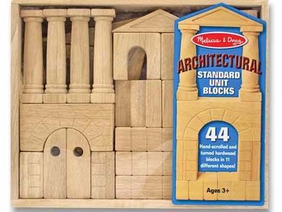 Melissa & Doug Architectural Standard Unit Blocks - 44 Hand-Scrolled Hardwood Blocks (Ages 3+)