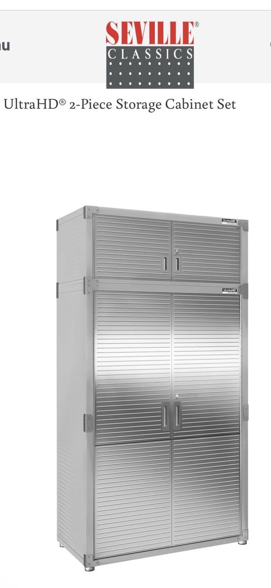 Seville Classics UltraHD 2-Piece 90.5"H x 48” W x 24” D Storage Cabinet Set - Steel Garage Organizer , Graphite Color