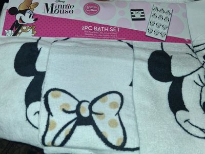 Disney Minnie Mouse 2PC Bath Set - 100% Cotton Bath Towel & Washcloth (24x44", 12x12")