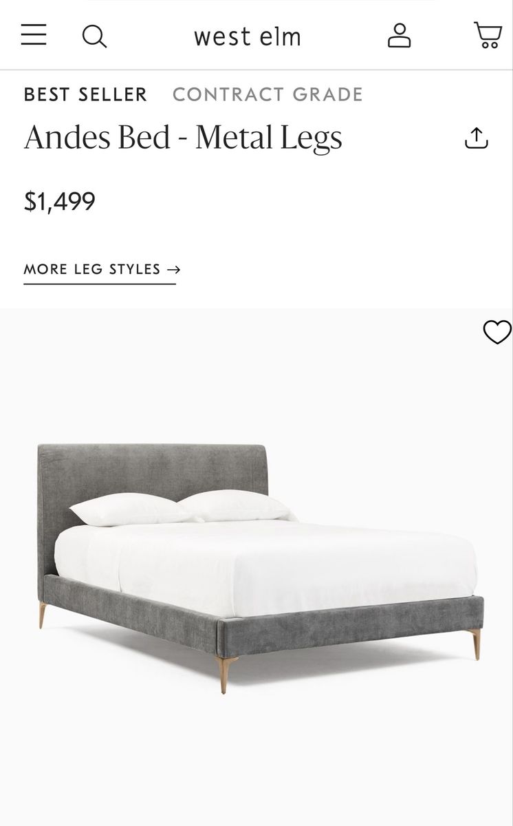 Queen West Elm Andes Bed With Gold Legs