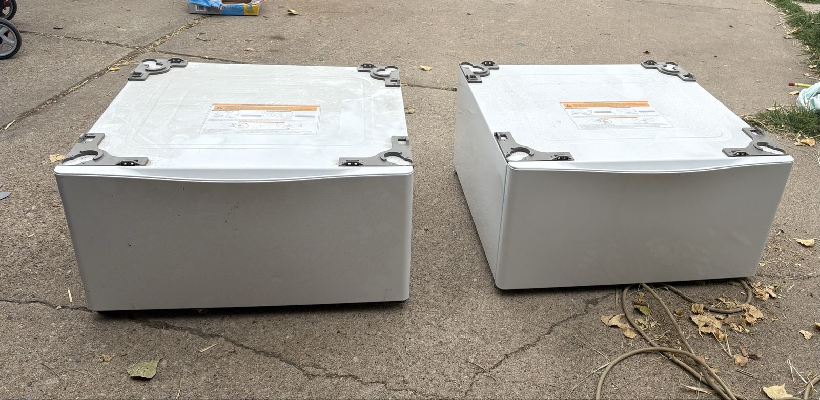 Pair of White Washer and Dryer Laundry Pedestals
