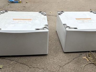 Pair of White Washer and Dryer Laundry Pedestals