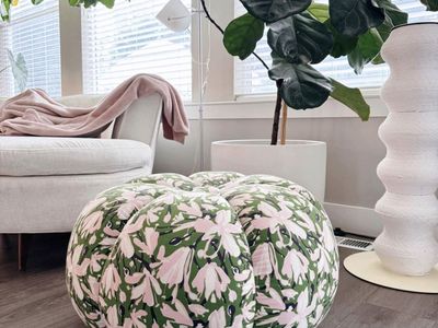 Anthropologie + WHIT Pink Floral Pouf Ottoman