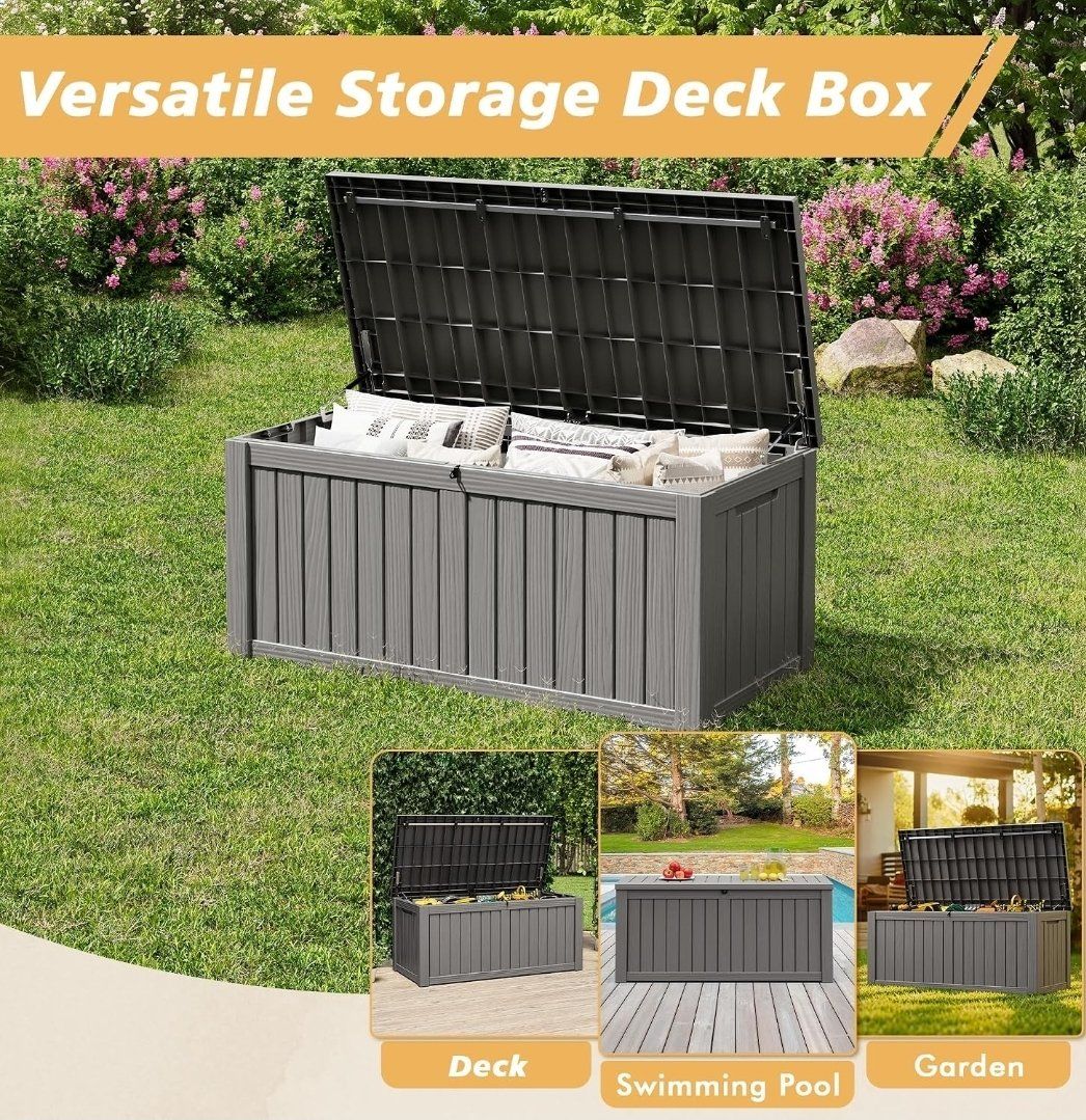 New Fancyango 150 Gallon Outdoor Storage Deck Box - Dark Grey