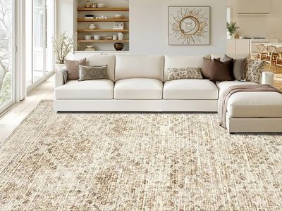 NEW Modern Vintage 9x12 Area Rug - Distressed Neutral Cream & Taupe Medallion