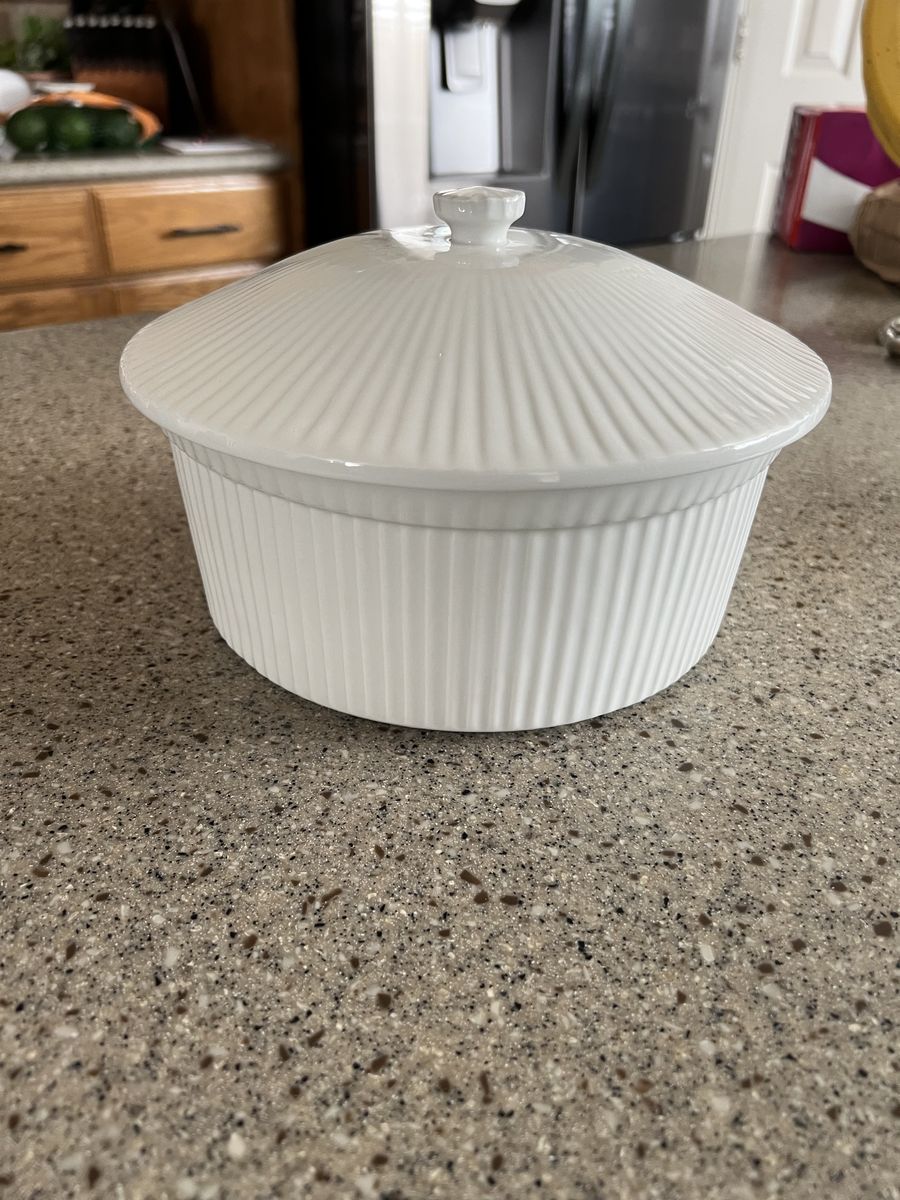 White Fluted Ceramic Covered Casserole Dish with Lid