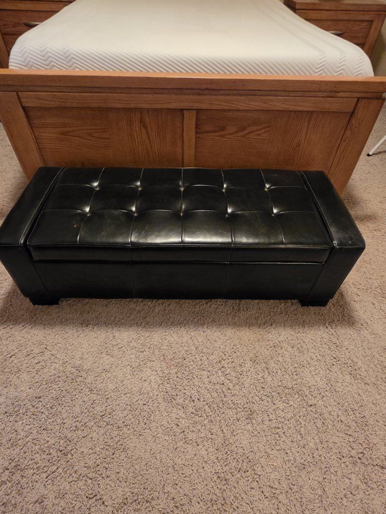 Black Faux Leather Tufted Storage Ottoman Bench