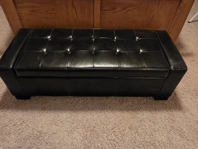 Black Faux Leather Tufted Storage Ottoman Bench