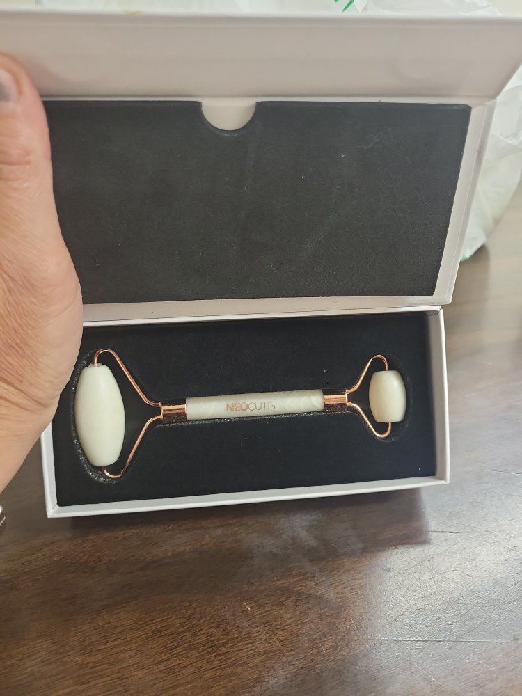 Dual-Sided White Jade Roller for Face & Eye Massage, Skincare Tool in Original Box