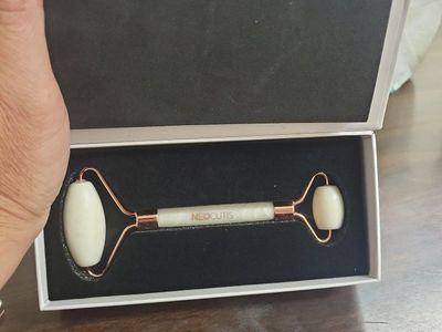 Dual-Sided White Jade Roller for Face & Eye Massage, Skincare Tool in Original Box