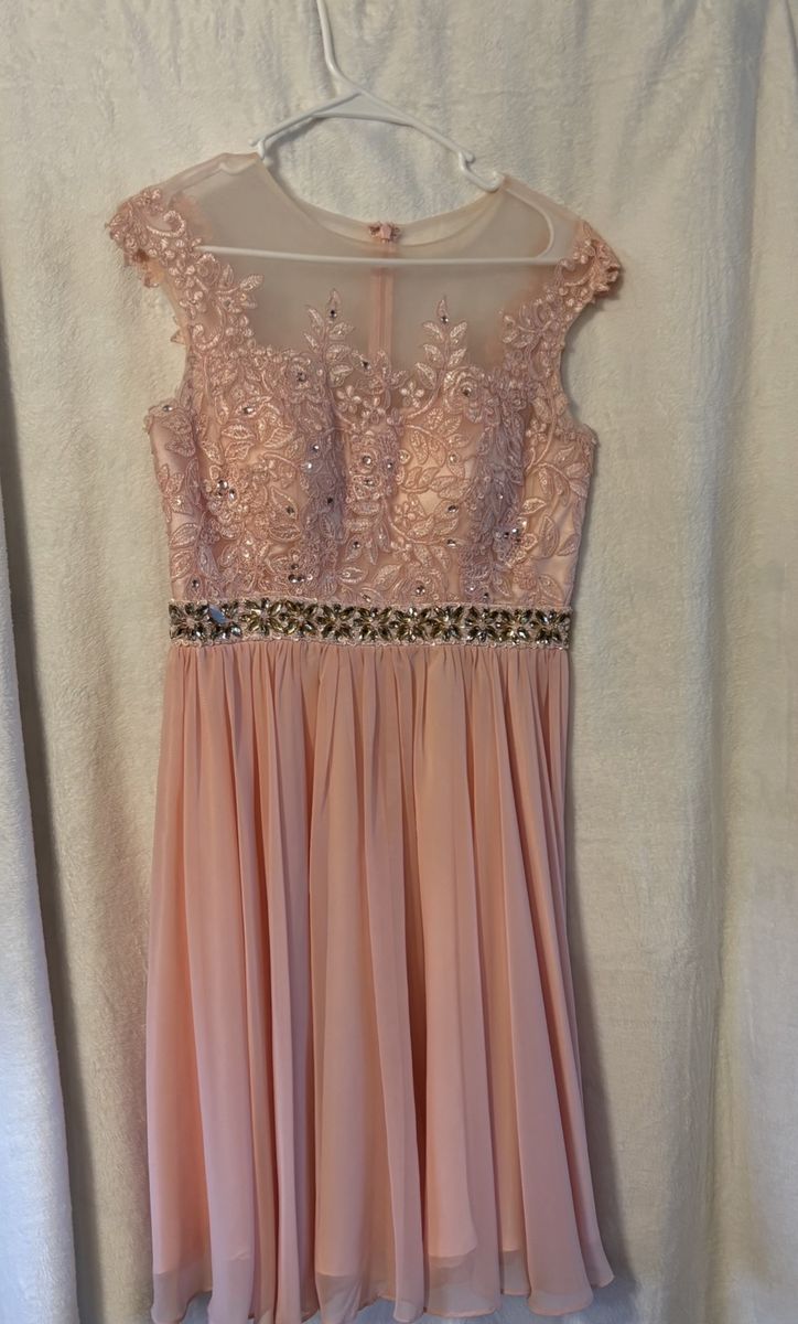 Pink Floral Lace Applique Embellished Waist Cocktail Formal Dress Small