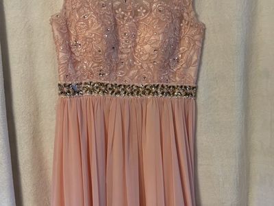 Pink Floral Lace Applique Embellished Waist Cocktail Formal Dress Small