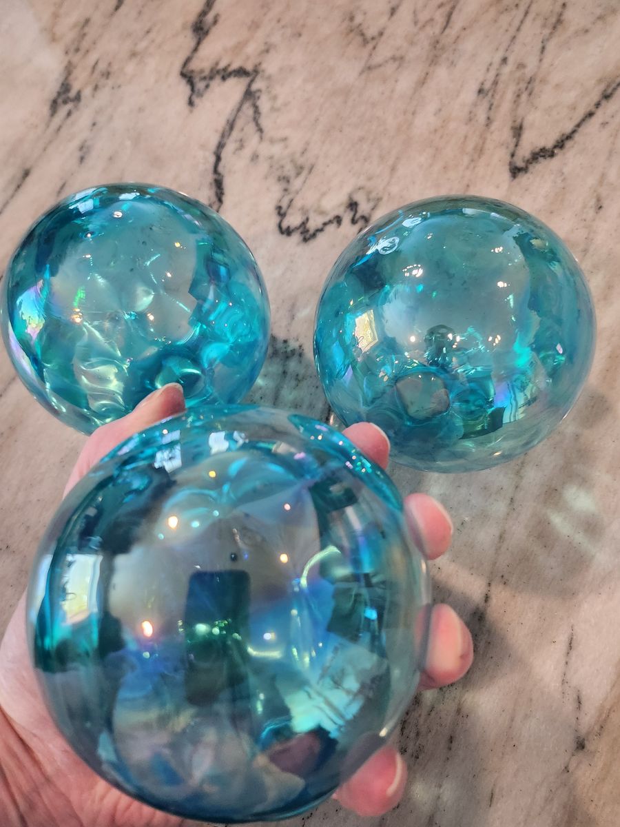 Blue glass decorative orbs (3)