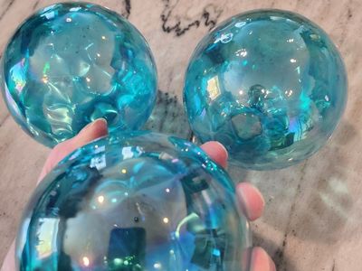 Blue glass decorative orbs (3)