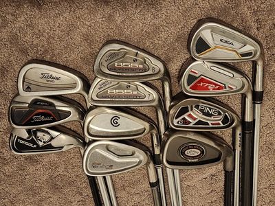 Random golf clubs. Ping, Titleist, Callaway irons