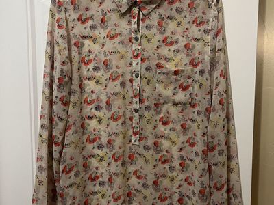 LOFT Sheer Floral Blouse Women's Size L Long Sleeve Button Front Polyester
