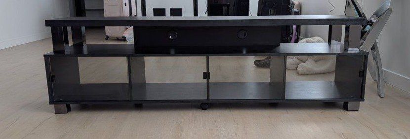Black Media Console TV Stand with Glass Doors