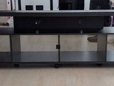 Black Media Console TV Stand with Glass Doors