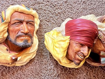 Vintage Wall Art Sculptures Set Bedouin Man with Dog and Horse
