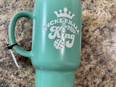 Pickleball King Mug - Green Ceramic Travel Coffee Cup with Lid - Food, Microwave & Dishwasher Safe