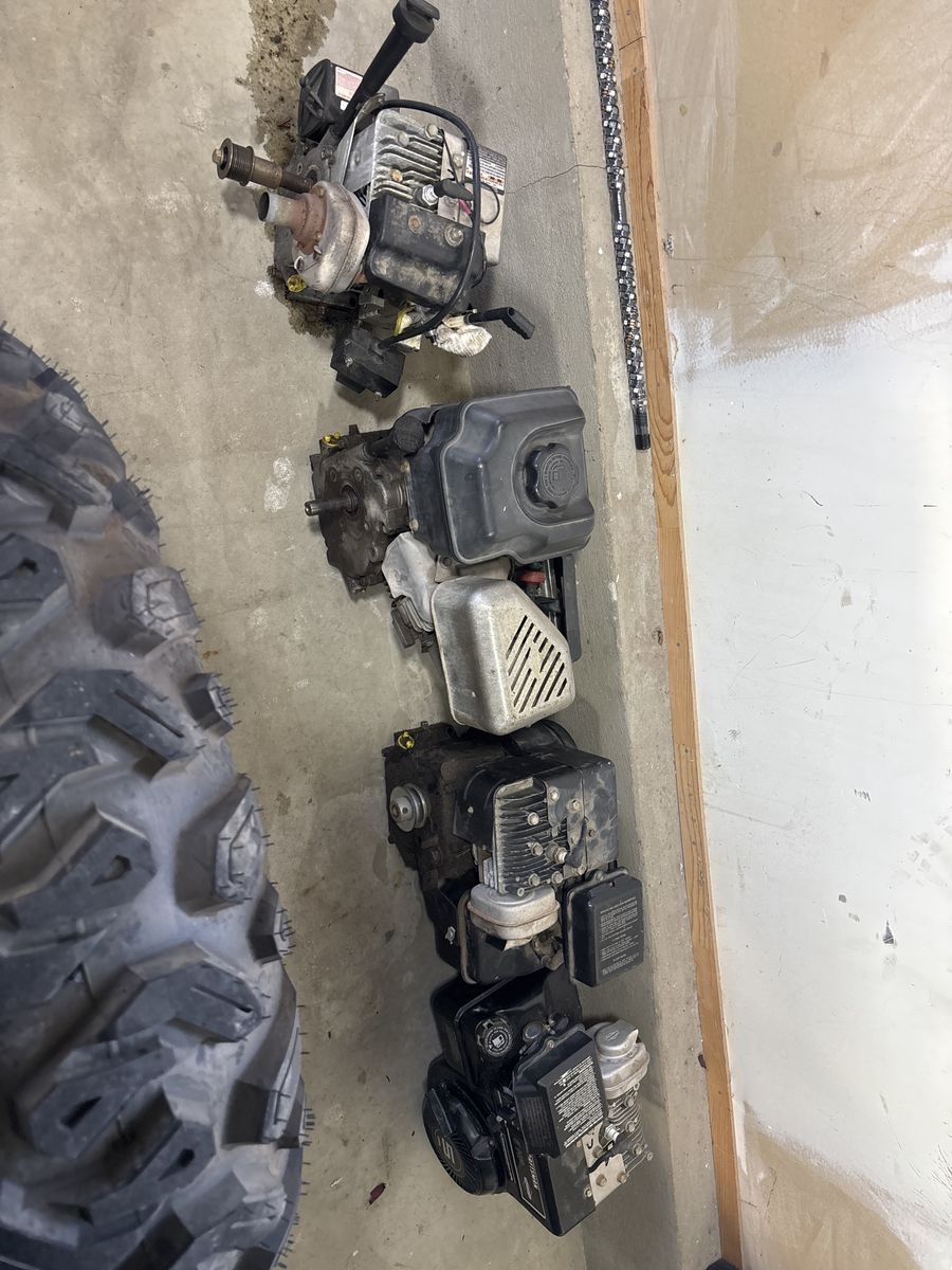 4 horizontal shaft motors 2 Briggs and Stratton  5 Horsepower 1 is a 5.5 HP and one is set up with a starter motor  all 4 run