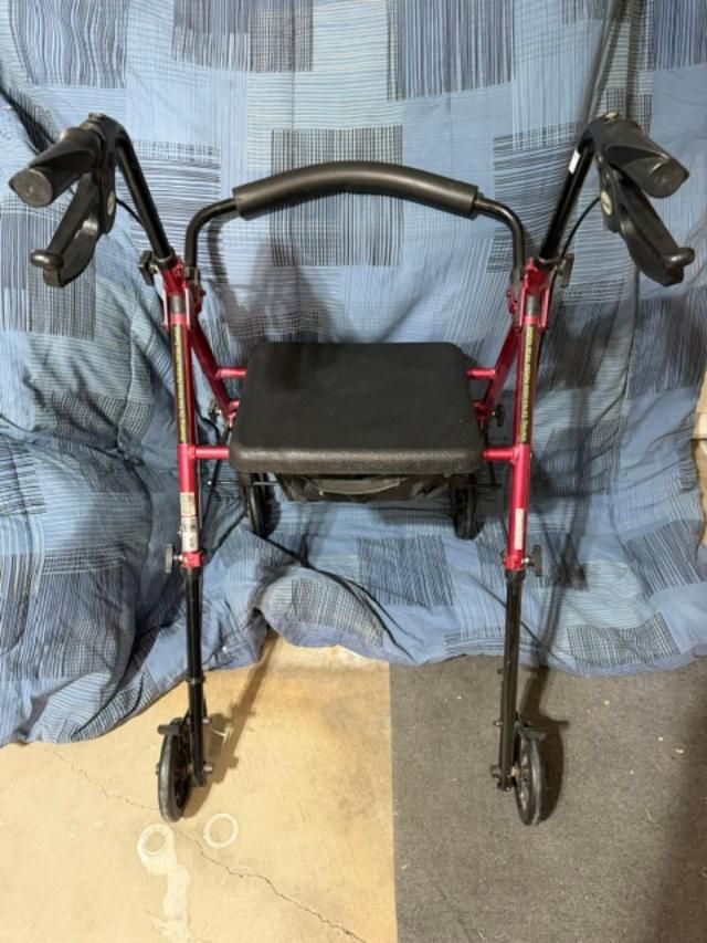Drive Medical Adjustable Height Rollator Rolling Walker with 6" Wheels, Red with Seat, Brakes, and Storage Bag