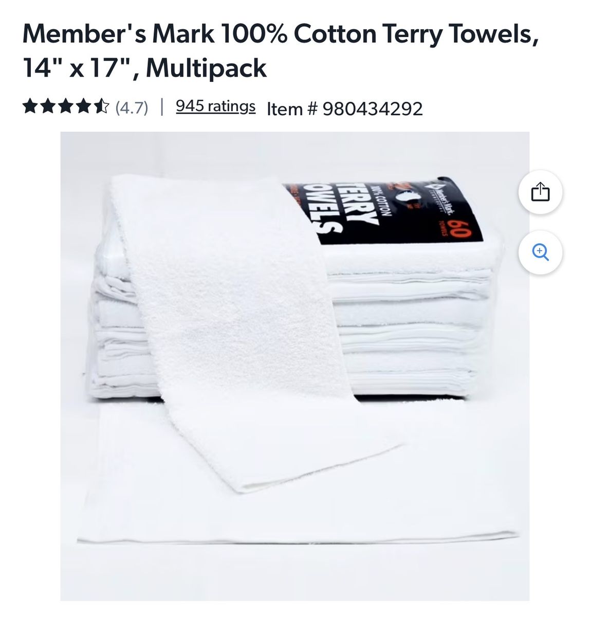 Member's Mark 100% Cotton Terry Towels