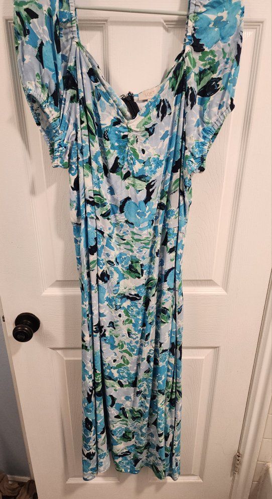 Floral Dress Women's Size 16 Blue, White, Green, Black from Loft Outlet