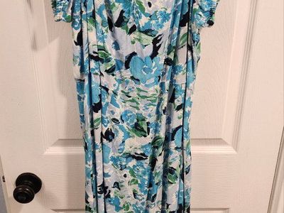 Floral Dress Women's Size 16 Blue, White, Green, Black from Loft Outlet