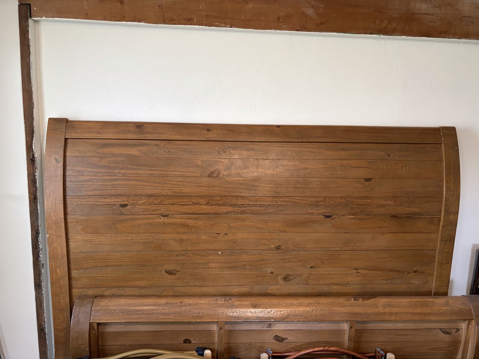 Wooden queen sleigh bed frame 