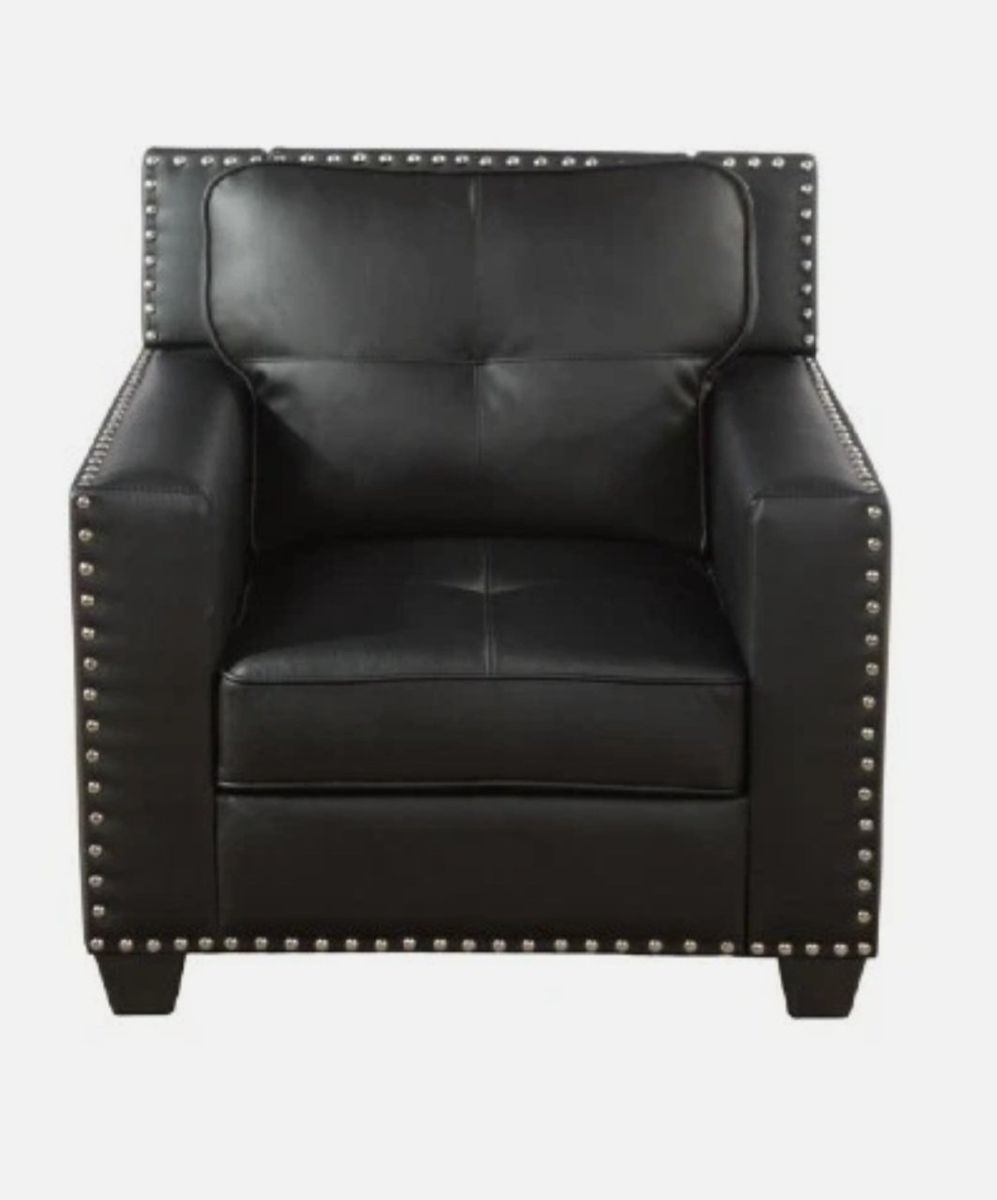 Lifestyle Solutions Lexington Black Leather Gel Upholsterd Accent Armchair w/ Nailhead Trim