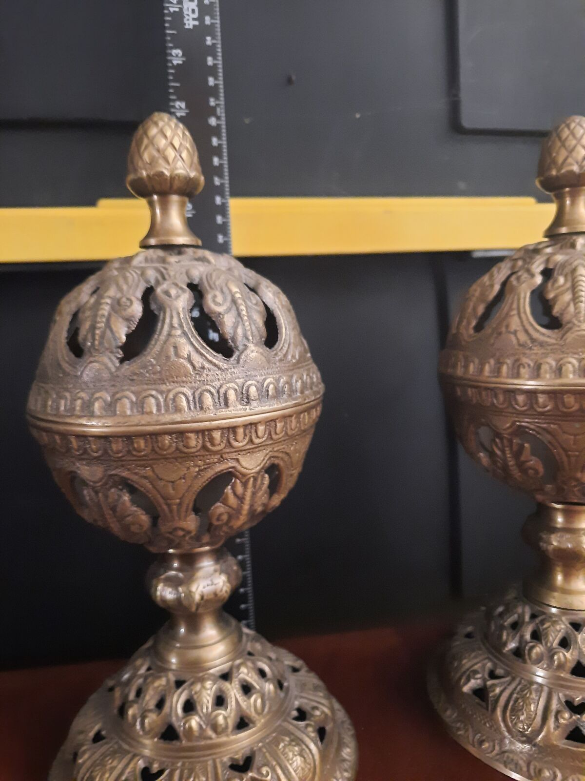 two brass oriental incense burners